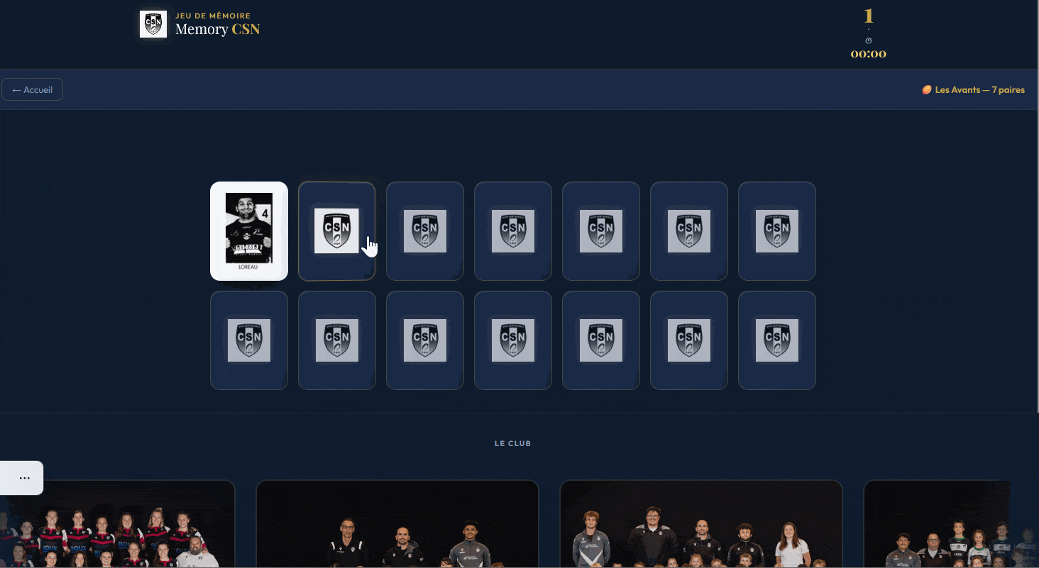 Jeu mémoire CSN application web